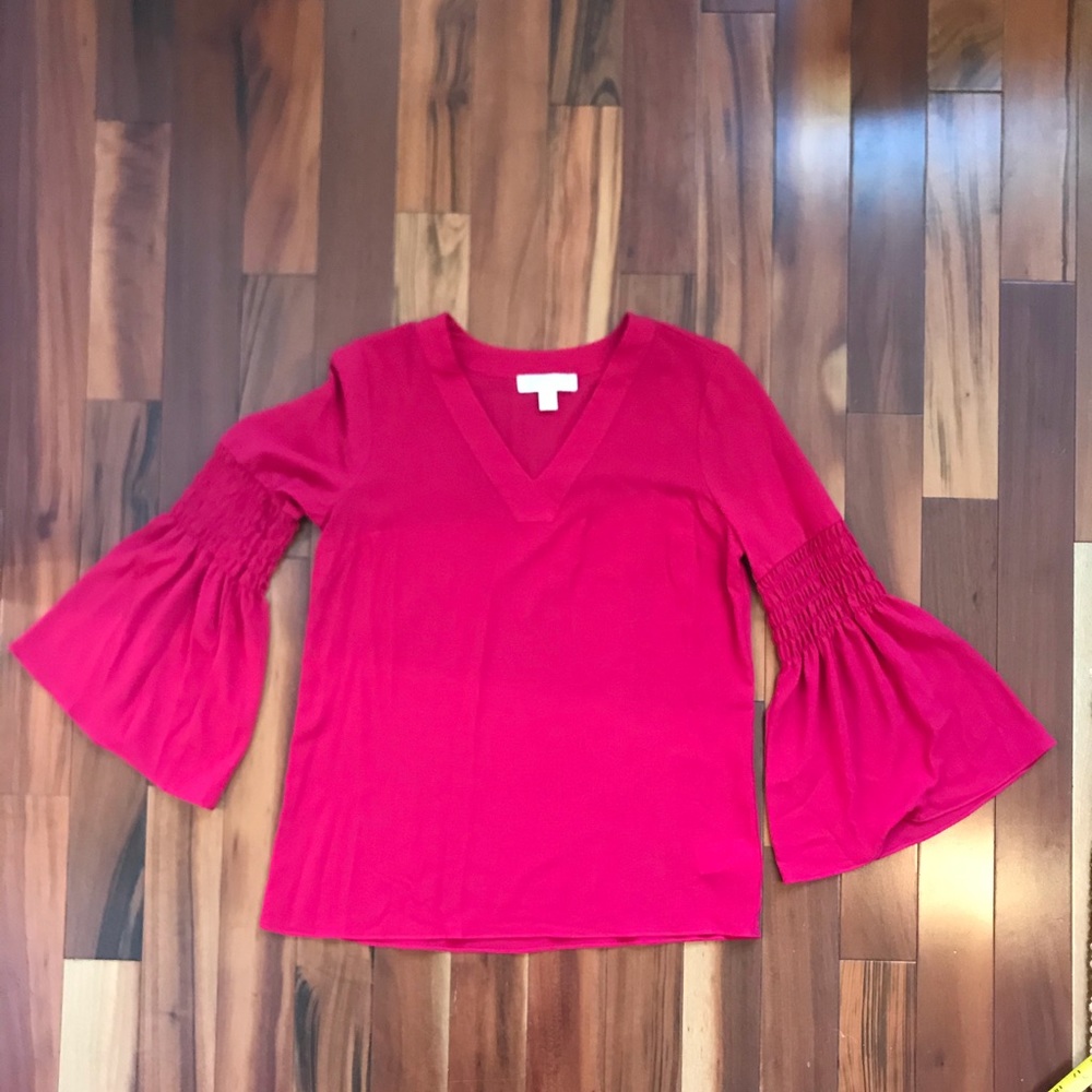 Red Michael Kors Bell Sleeve Flutter Shirt Blouse
